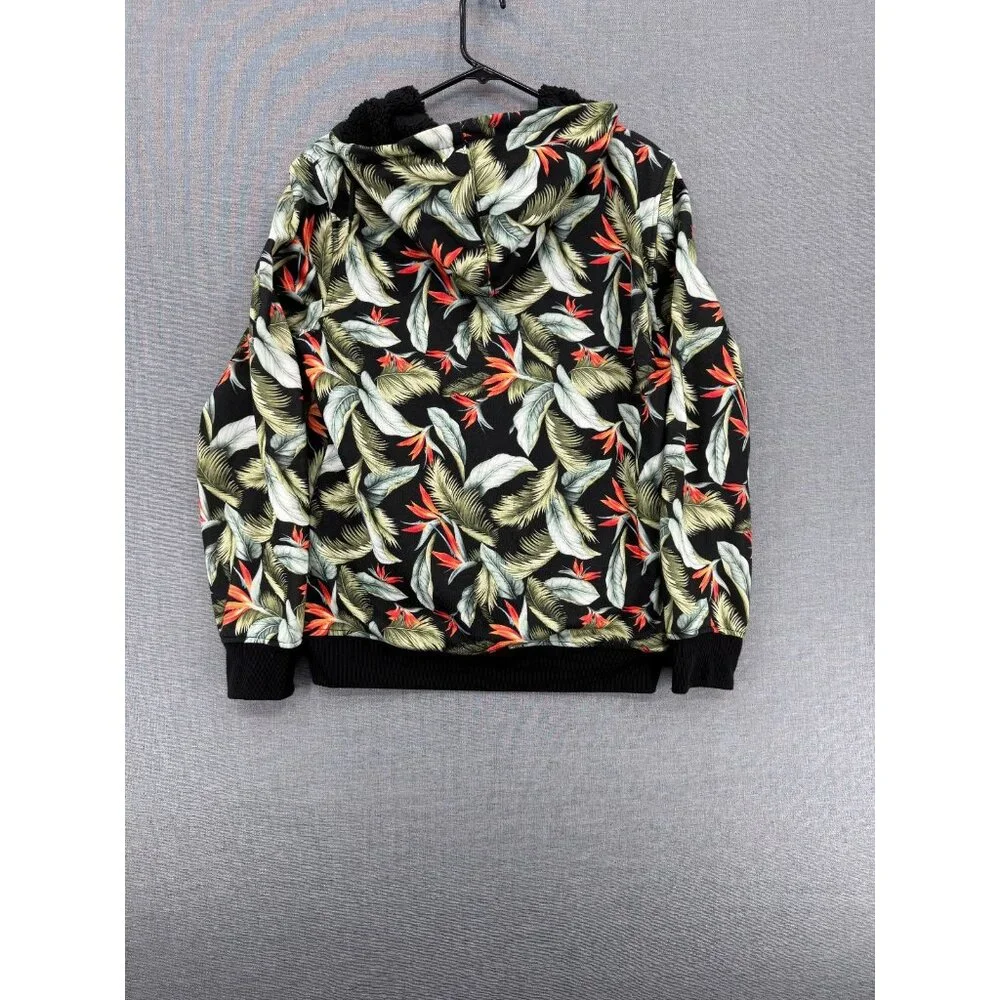 Vtg DC Shoes Floral AOP Mens M Hoodie Skateboard Logo Full Zip Faux Sherpa Lined - Picture 2 of 5